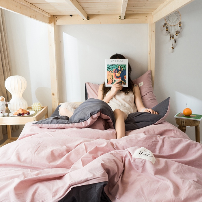 91家纺网 家纺一手货源 找家纺 蓝巢家纺 全棉水洗棉学生季三件套 豆沙深灰