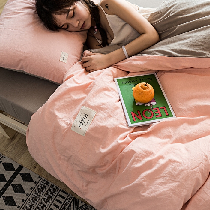 91家纺网 家纺一手货源 找家纺 蓝巢家纺 全棉水洗棉学生季三件套 粉卡其