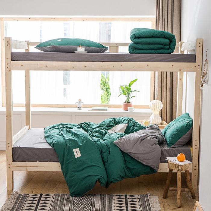 91家纺网 家纺一手货源 找家纺 蓝巢家纺 全棉水洗棉学生季三件套 墨绿浅灰