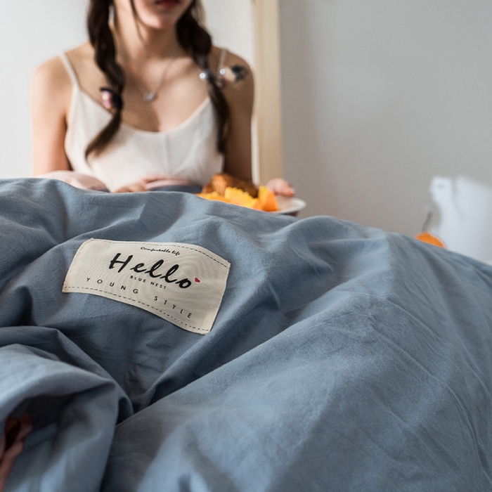 91家纺网 家纺一手货源 找家纺 蓝巢家纺 全棉水洗棉学生季三件套 浅蓝粉