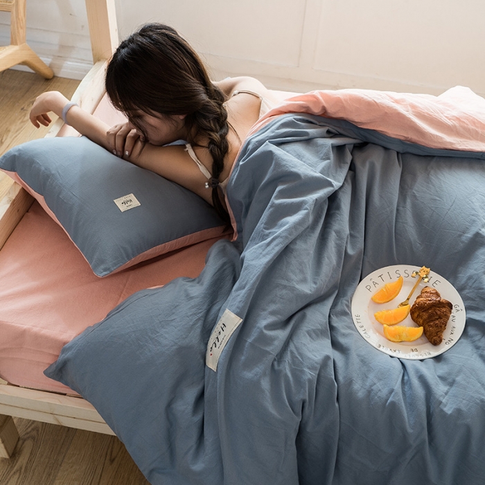 91家纺网 家纺一手货源 找家纺 蓝巢家纺 全棉水洗棉学生季三件套 浅蓝粉