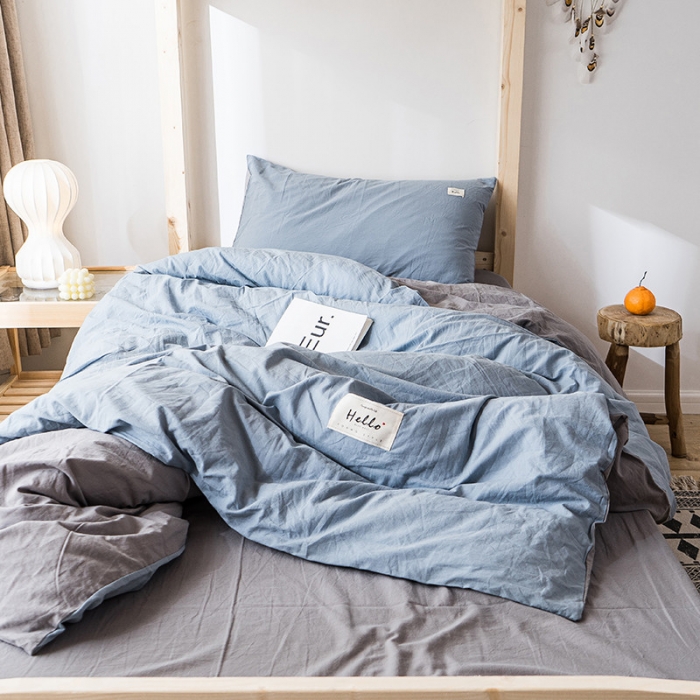 91家纺网 家纺一手货源 找家纺 蓝巢家纺 全棉水洗棉学生季三件套 浅蓝灰