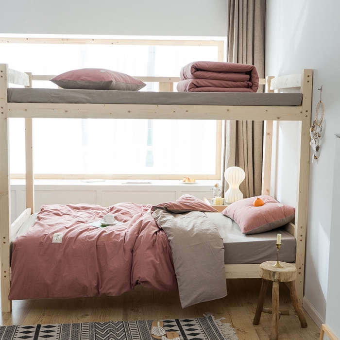 91家纺网 家纺一手货源 找家纺 蓝巢家纺 全棉水洗棉学生季三件套 珊瑚红卡其