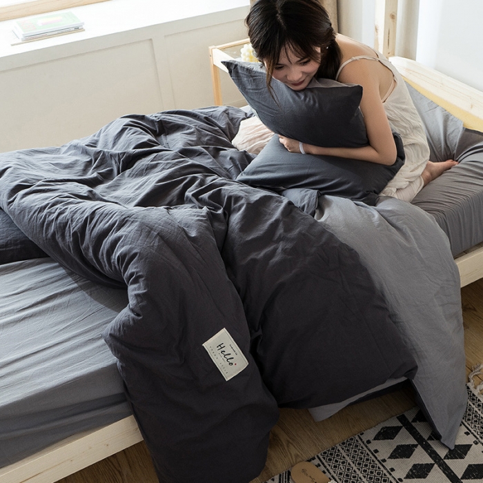 91家纺网 家纺一手货源 找家纺 蓝巢家纺 全棉水洗棉学生季三件套 深灰浅灰