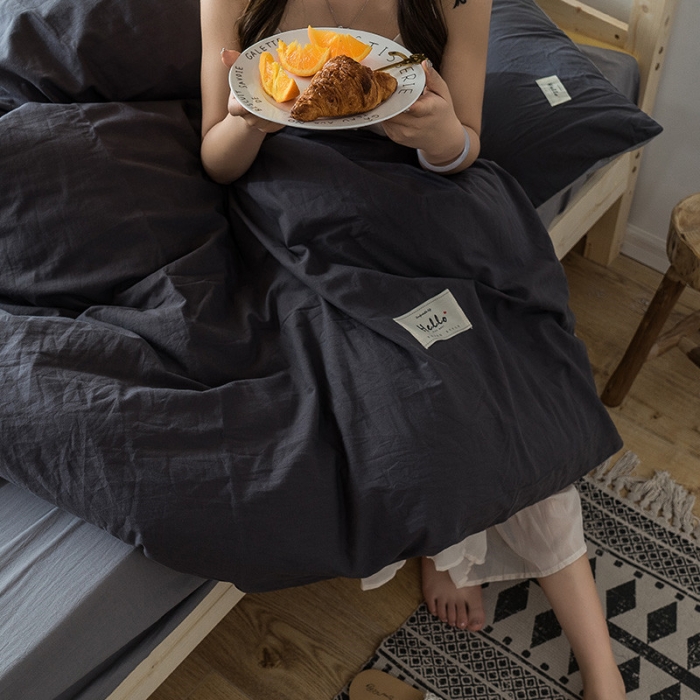 91家纺网 家纺一手货源 找家纺 蓝巢家纺 全棉水洗棉学生季三件套 深灰浅灰