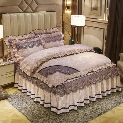 网红馆 2025新款天鹅绒盛世经典床裙四件套 米黄