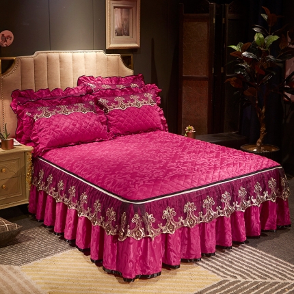 91家纺网 家纺一手货源 找家纺 网红馆 2025天鹅绒皇家风范拉链款单品床裙 玫红