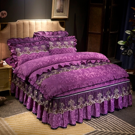 网红馆 2025天鹅绒皇家风范拉链款床裙四件套 魅紫