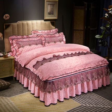 网红馆 2025天鹅绒皇家风范拉链款床裙四件套 玉色