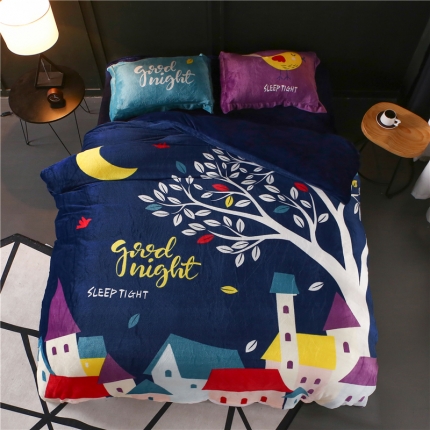 91家纺网 家纺一手货源 找家纺 佰亿莱 大版法莱绒四件套 晚安