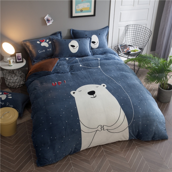 91家纺网 家纺一手货源 找家纺 佰亿莱 大版法莱绒四件套 北极星