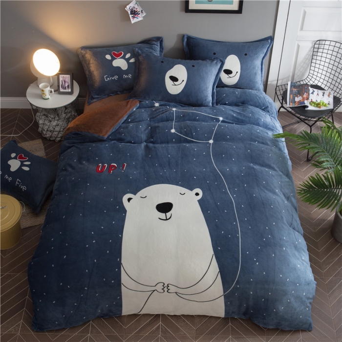 91家纺网 家纺一手货源 找家纺 佰亿莱 大版法莱绒四件套 北极星