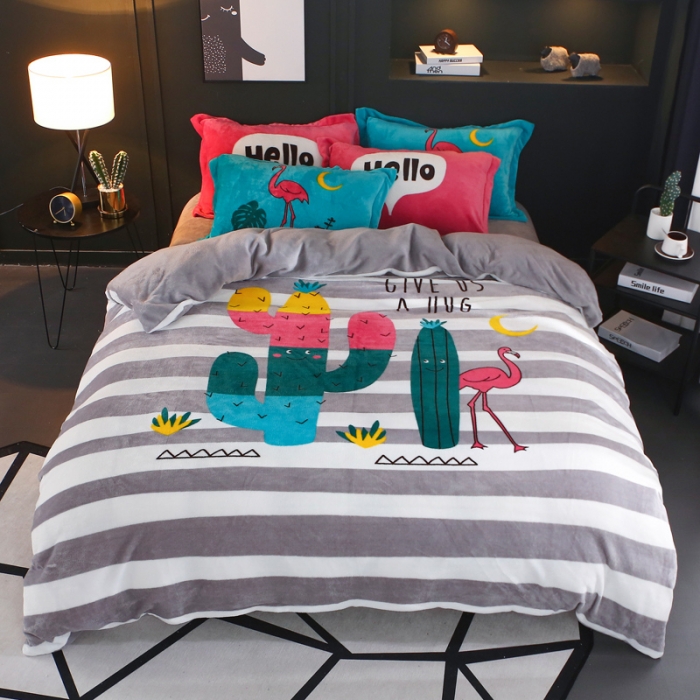 91家纺网 家纺一手货源 找家纺 佰亿莱 大版法莱绒四件套 匆匆那年