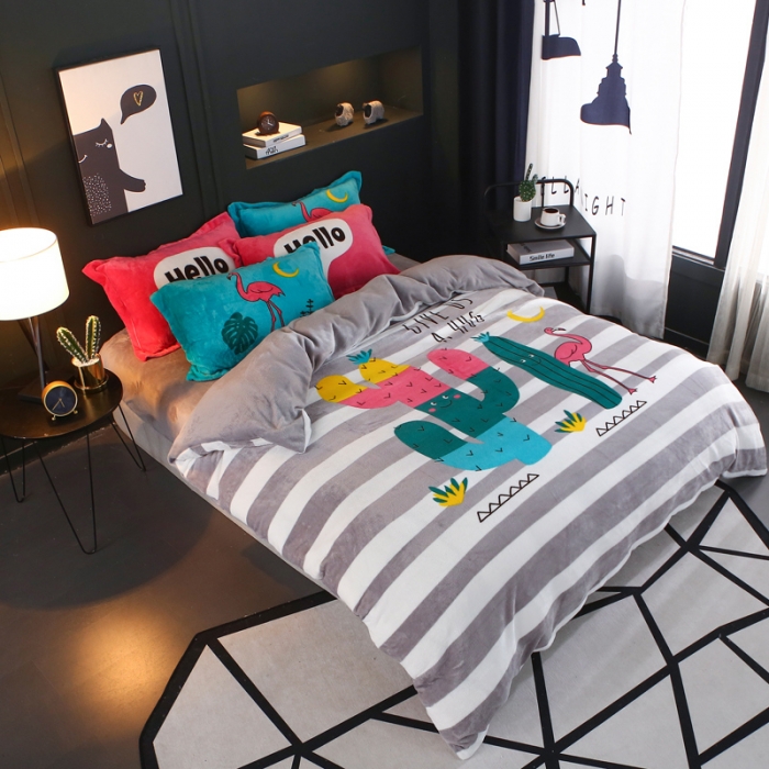 91家纺网 家纺一手货源 找家纺 佰亿莱 大版法莱绒四件套 匆匆那年