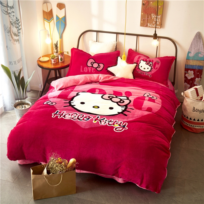 91家纺网 家纺一手货源 找家纺 佰亿莱 大版法莱绒四件套 凯蒂公主