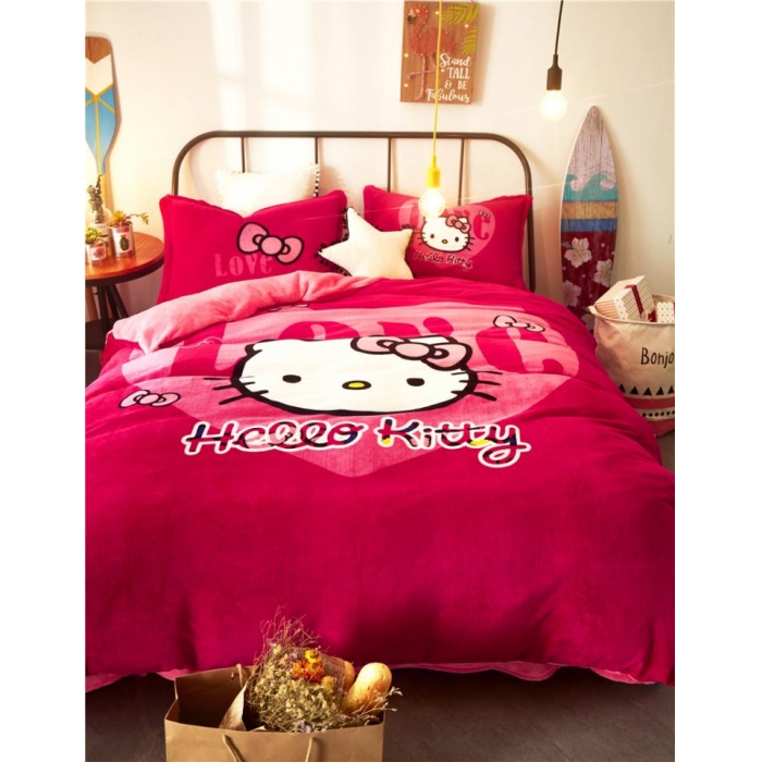 91家纺网 家纺一手货源 找家纺 佰亿莱 大版法莱绒四件套 凯蒂公主