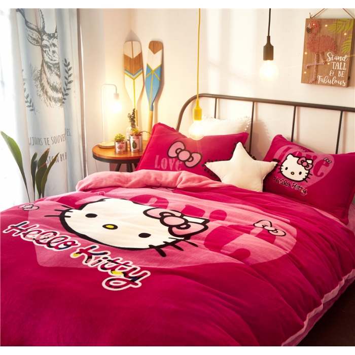 91家纺网 家纺一手货源 找家纺 佰亿莱 大版法莱绒四件套 凯蒂公主