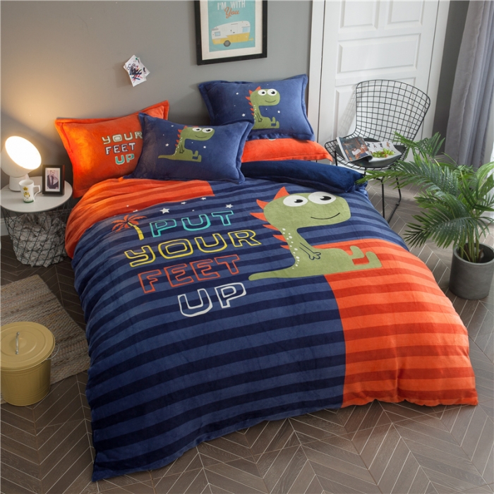 91家纺网 家纺一手货源 找家纺 佰亿莱 大版法莱绒四件套 恐龙一族