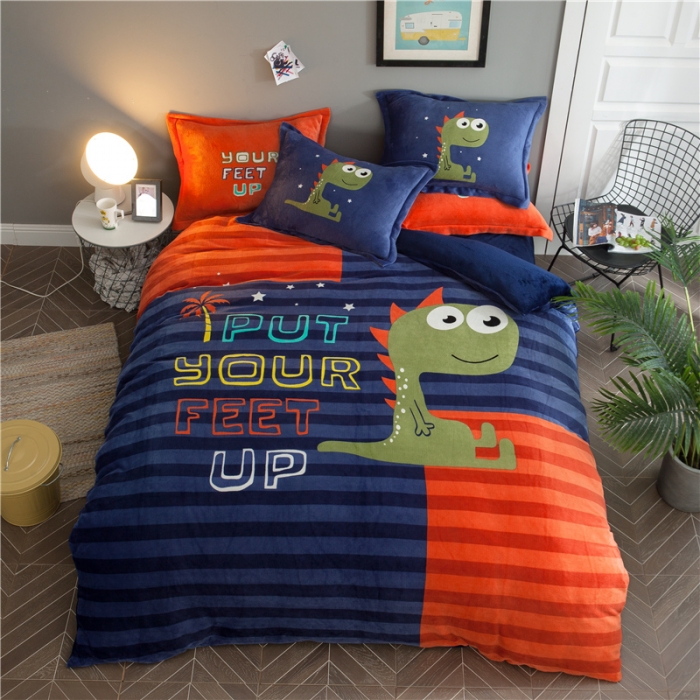 91家纺网 家纺一手货源 找家纺 佰亿莱 大版法莱绒四件套 恐龙一族