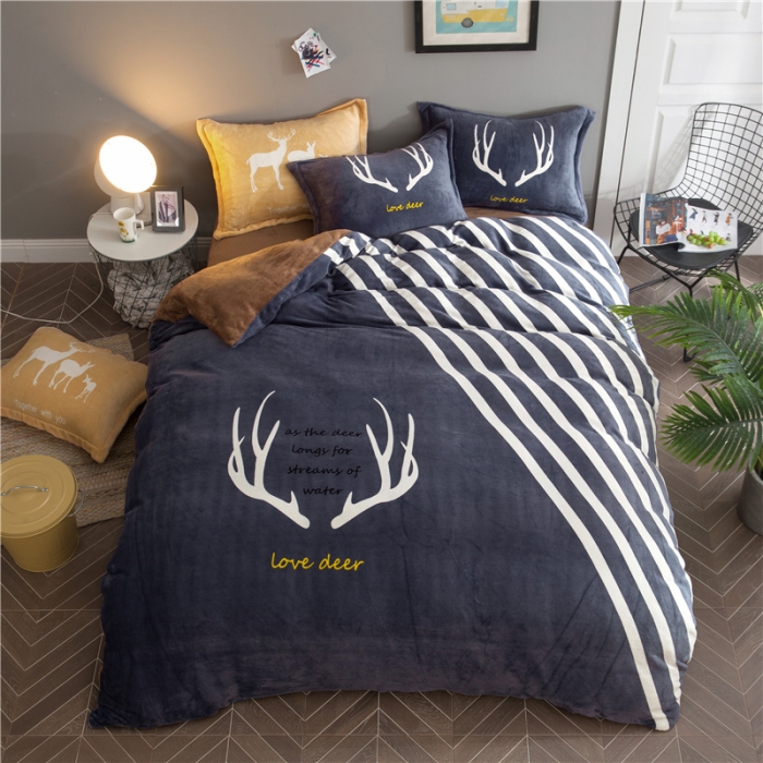 91家纺网 家纺一手货源 找家纺 佰亿莱 大版法莱绒四件套 鹿先生