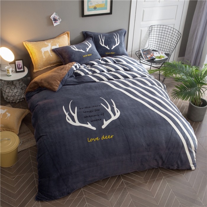 91家纺网 家纺一手货源 找家纺 佰亿莱 大版法莱绒四件套 鹿先生