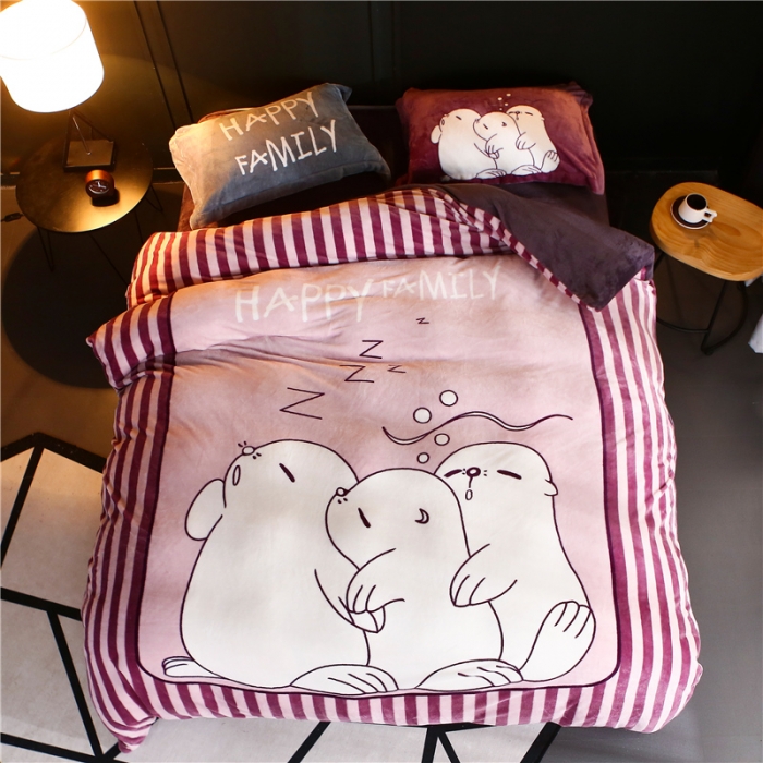 91家纺网 家纺一手货源 找家纺 佰亿莱 大版法莱绒四件套 萌宠