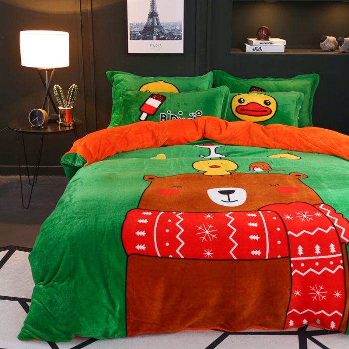 91家纺网 家纺一手货源 找家纺 佰亿莱 大版法莱绒四件套 萌萌熊