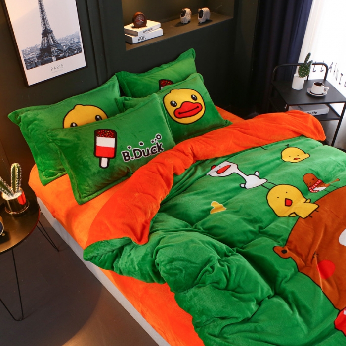 91家纺网 家纺一手货源 找家纺 佰亿莱 大版法莱绒四件套 萌萌熊