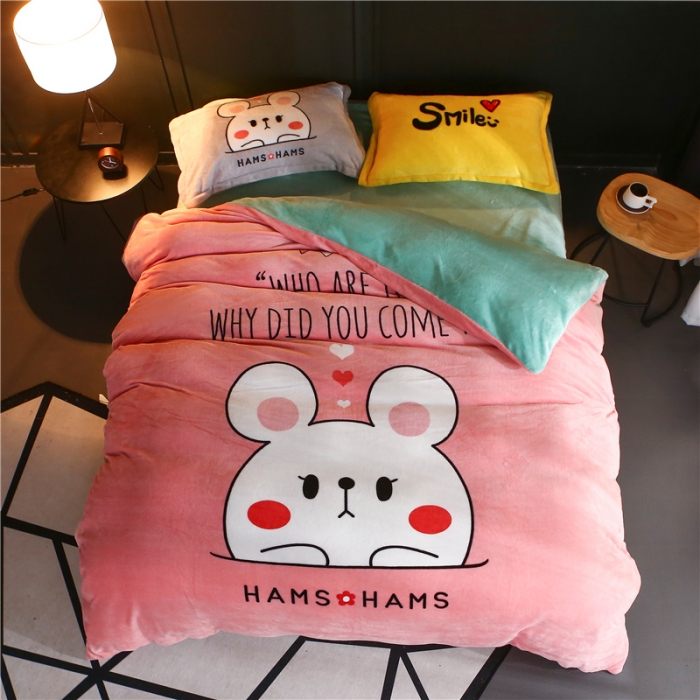 91家纺网 家纺一手货源 找家纺 佰亿莱 大版法莱绒四件套 妮妮兔