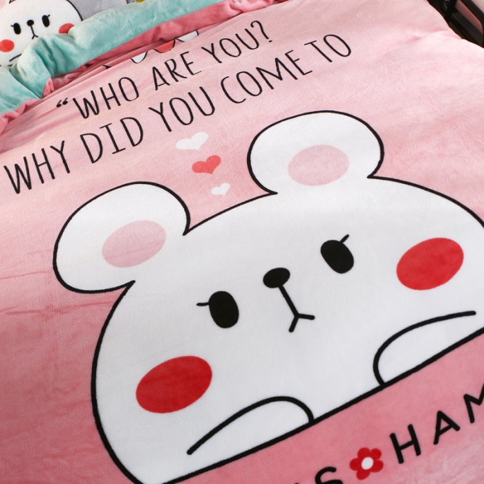 91家纺网 家纺一手货源 找家纺 佰亿莱 大版法莱绒四件套 妮妮兔