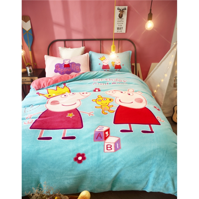 91家纺网 家纺一手货源 找家纺 佰亿莱 大版法莱绒四件套 小猪佩奇