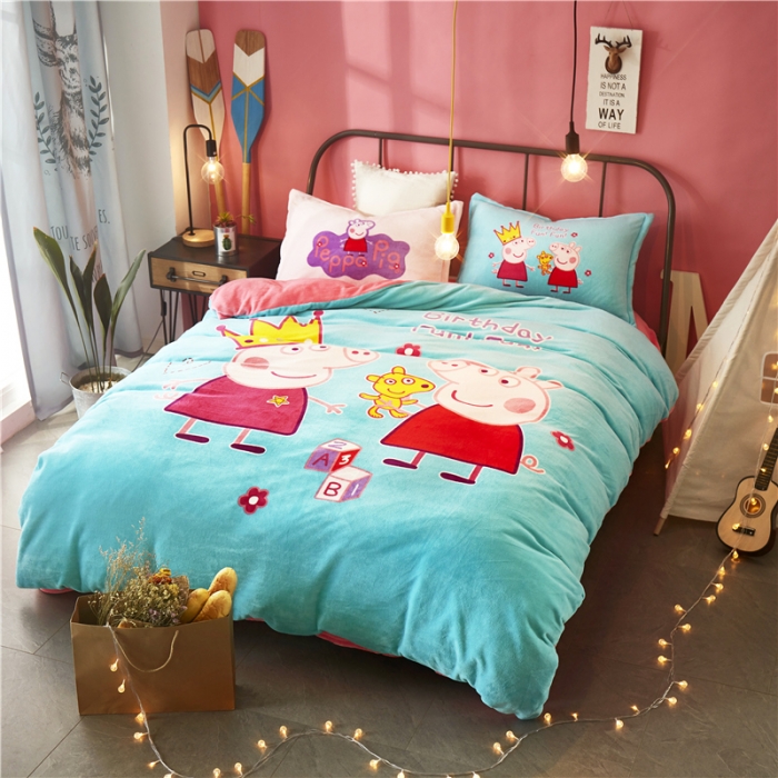 91家纺网 家纺一手货源 找家纺 佰亿莱 大版法莱绒四件套 小猪佩奇