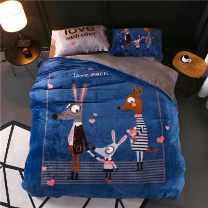 佰亿莱 大版法莱绒四件套 幸福一家