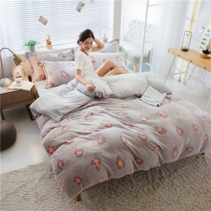 91家纺网 家纺一手货源 找家纺 佰亿莱 雪花绒四件套 豹点