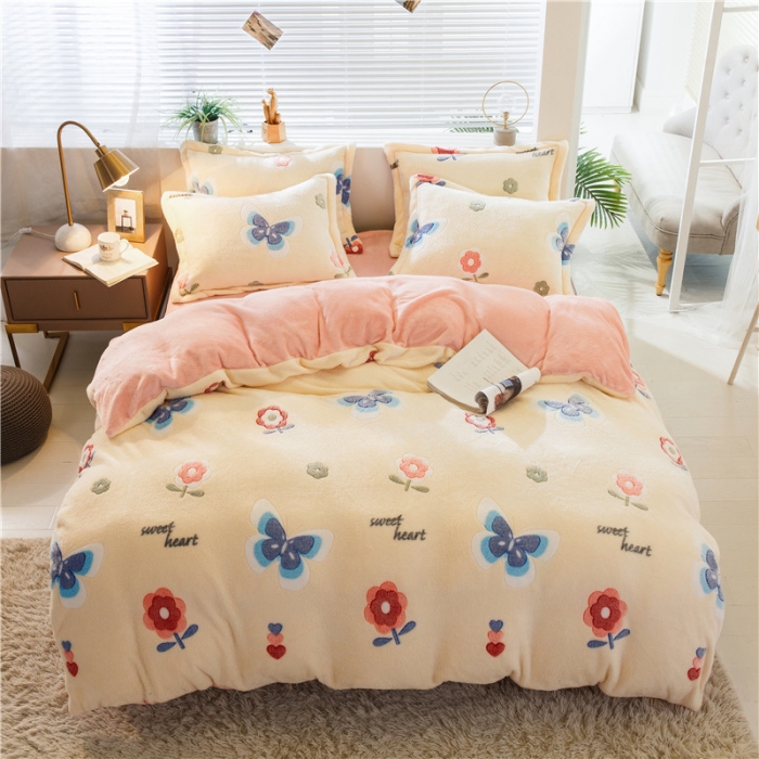 91家纺网 家纺一手货源 找家纺 佰亿莱 雪花绒四件套 彩蝶