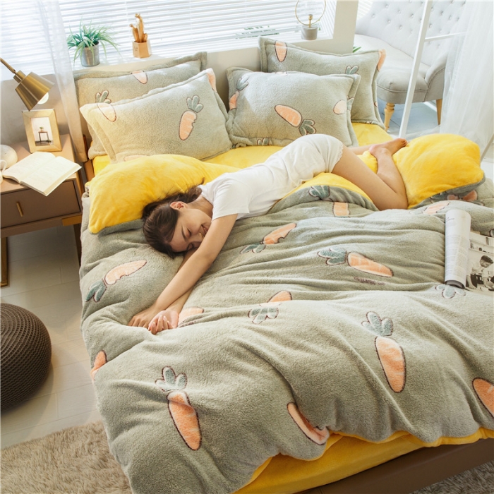 91家纺网 家纺一手货源 找家纺 佰亿莱 雪花绒四件套 开心萝卜