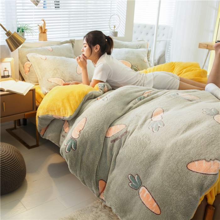 91家纺网 家纺一手货源 找家纺 佰亿莱 雪花绒四件套 开心萝卜