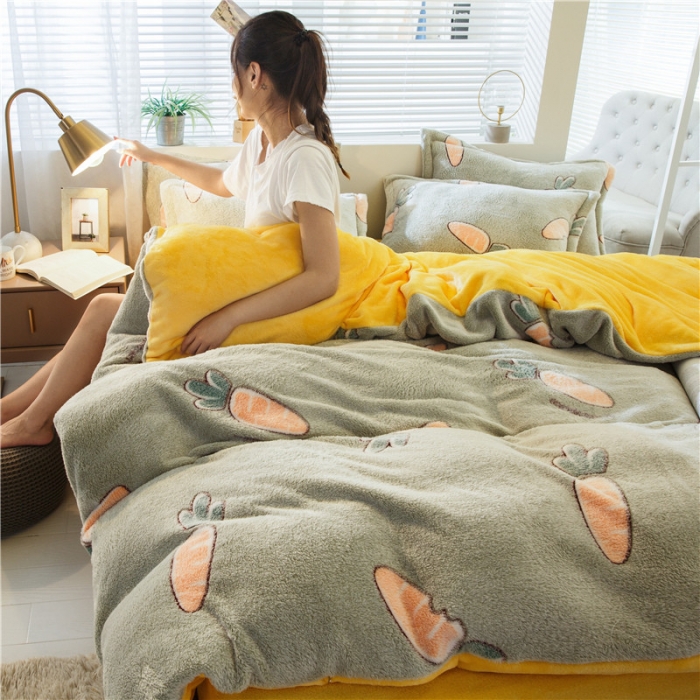 91家纺网 家纺一手货源 找家纺 佰亿莱 雪花绒四件套 开心萝卜