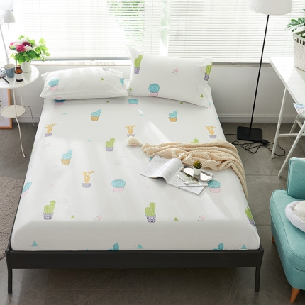 91家纺网 家纺一手货源 找家纺 宝齐莱家纺 2019全棉小清新印花床笠套件 仙人掌