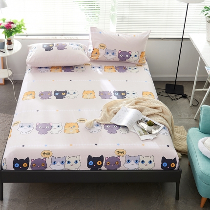 91家纺网 家纺一手货源 找家纺 宝齐莱家纺 2019全棉小清新印花床笠套件 小奶猫