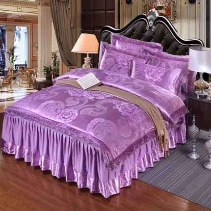 91家纺网 家纺一手货源 找家纺 （总）美织缘家纺 2022贡缎提花四件套床裙花边款