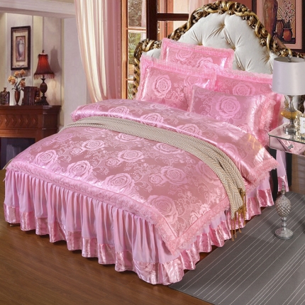 91家纺网 家纺一手货源 找家纺 （总）美织缘家纺 2022贡缎提花四件套床裙花边款