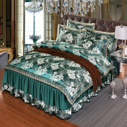 91家纺网 家纺一手货源 找家纺 （总）美织缘家纺 2022贡缎提花四件套床裙花边款