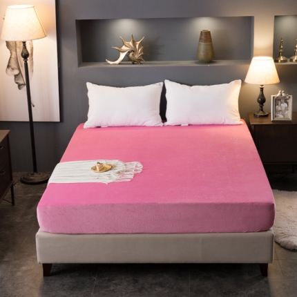 91家纺网 家纺一手货源 找家纺 怡家居 2018新款水晶绒加厚保暖单品床笠 粉色