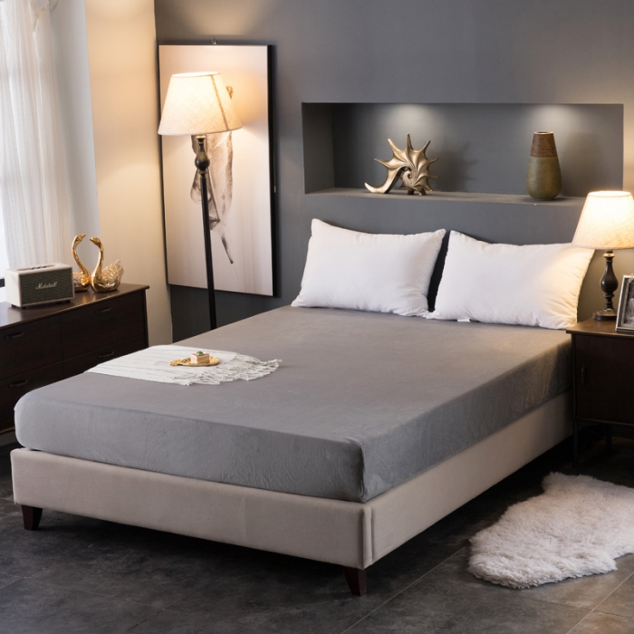 91家纺网 家纺一手货源 找家纺 怡家居 2018新款水晶绒加厚保暖单品床笠 灰色