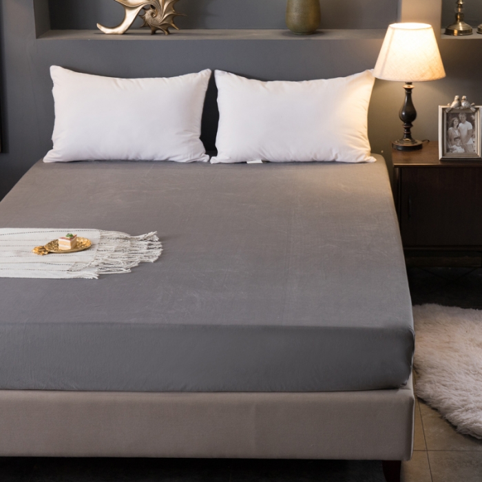 91家纺网 家纺一手货源 找家纺 怡家居 2018新款水晶绒加厚保暖单品床笠 灰色