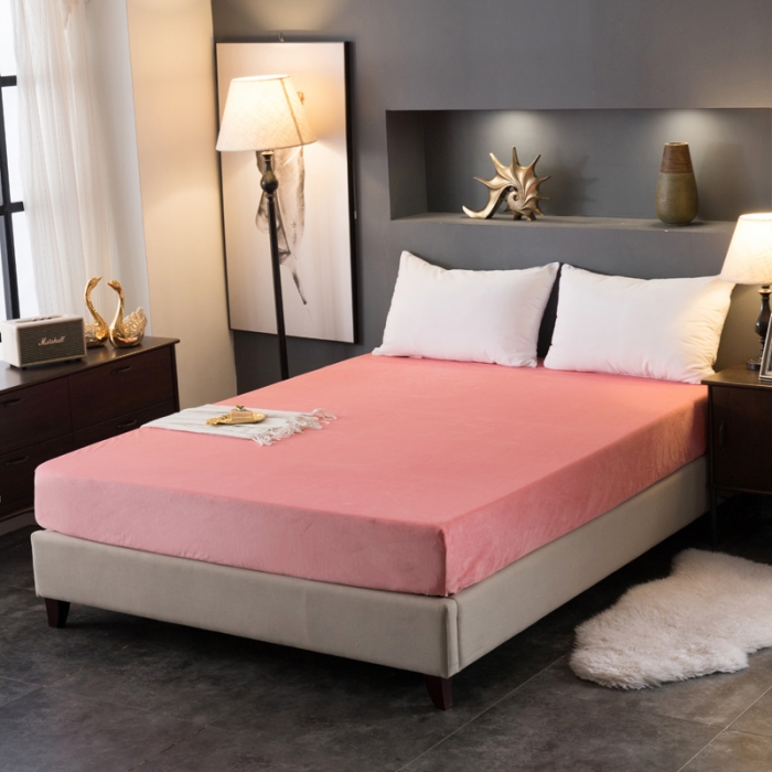 91家纺网 家纺一手货源 找家纺 怡家居 2018新款水晶绒加厚保暖单品床笠 玉色