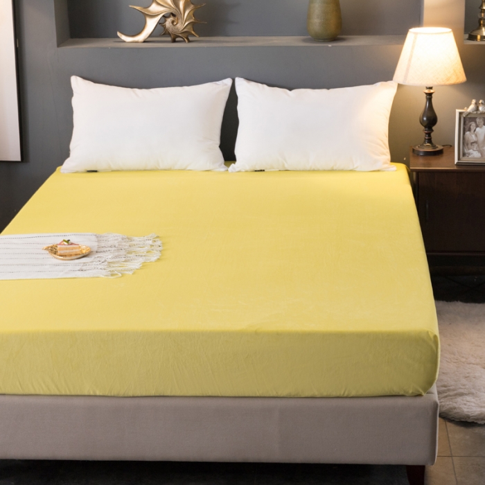 91家纺网 家纺一手货源 找家纺 怡家居 2018新款水晶绒加厚保暖单品床笠 黄色