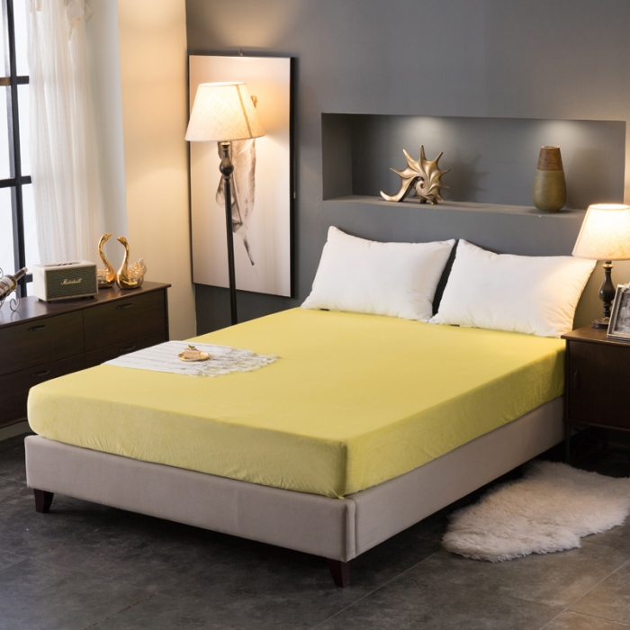 91家纺网 家纺一手货源 找家纺 怡家居 2018新款水晶绒加厚保暖单品床笠 黄色