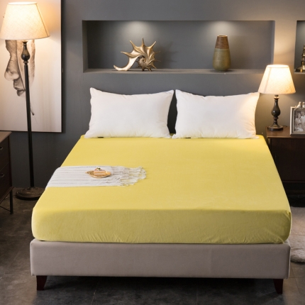 91家纺网 家纺一手货源 找家纺 怡家居 2018新款水晶绒加厚保暖单品床笠 黄色